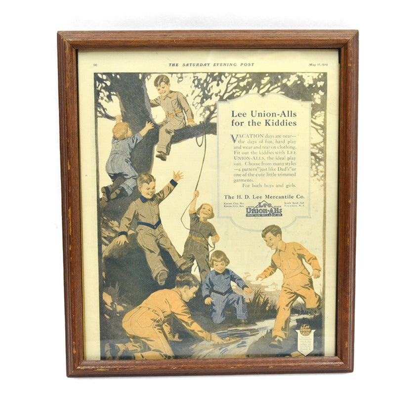 Old 1919's Lee Union-Alls Advertising wood Flamed...