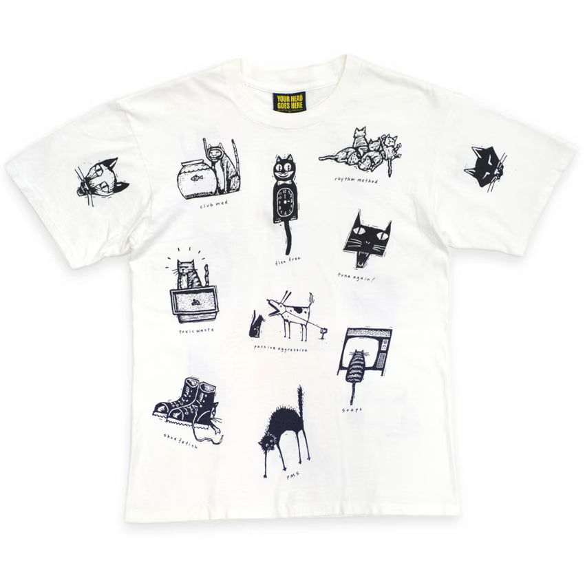 90's YOUR HEAD GOES HERE Cat Graphic T-Shirt ... L