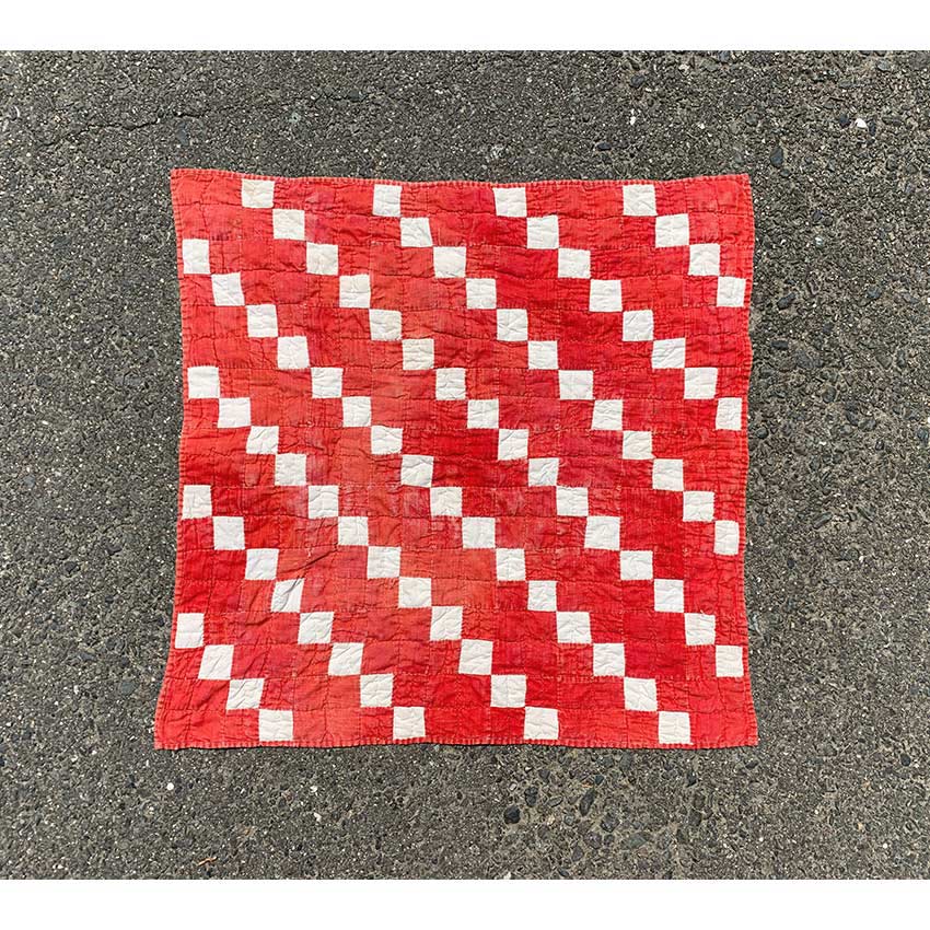Old Handmade Patchwork Quilt Red & White...52cm×52cm