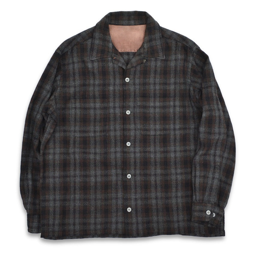 50's~ Ombre Check WOOL & RAYON Blend Shirts...