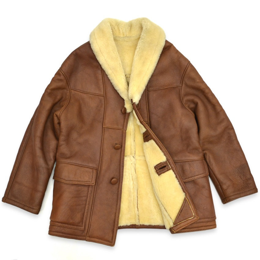 1990's US SHEEPSKIN SHAWL COLLAR SHEARLING MOUTON JACKET... 40