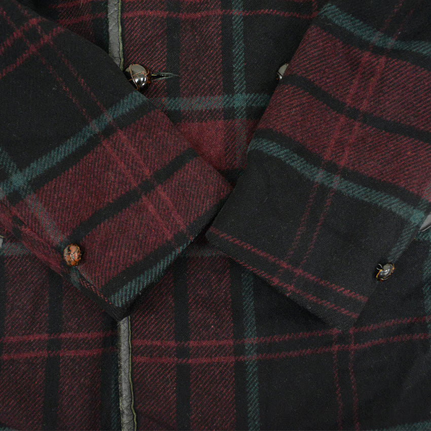 1950's~ Lakeland PLAID CHECK WOOL COAT WITH LEATHER TRIM... 38