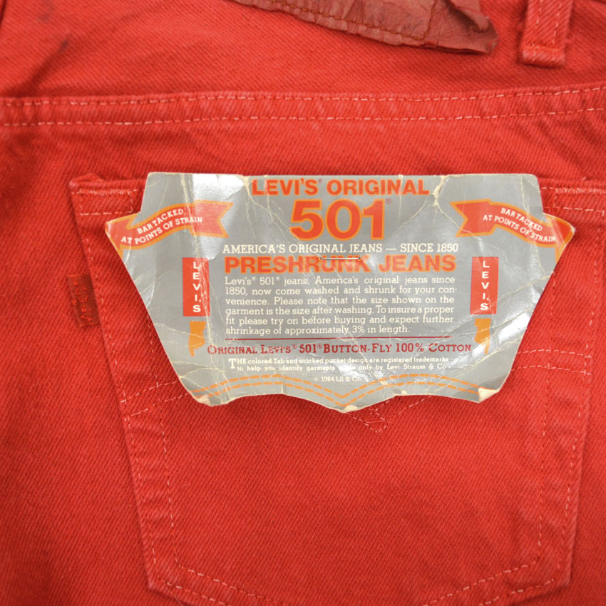 1980's Deadstock Levi's 501 Red dyed Denim pants... W32 L32