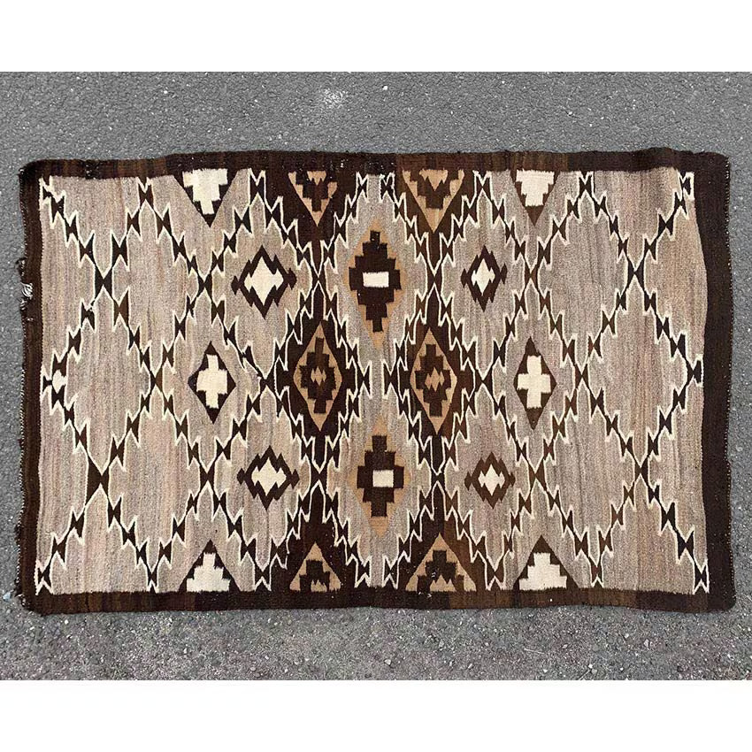 c.1920's Navajo Rug Brown Lightning Bolt Gray Field...