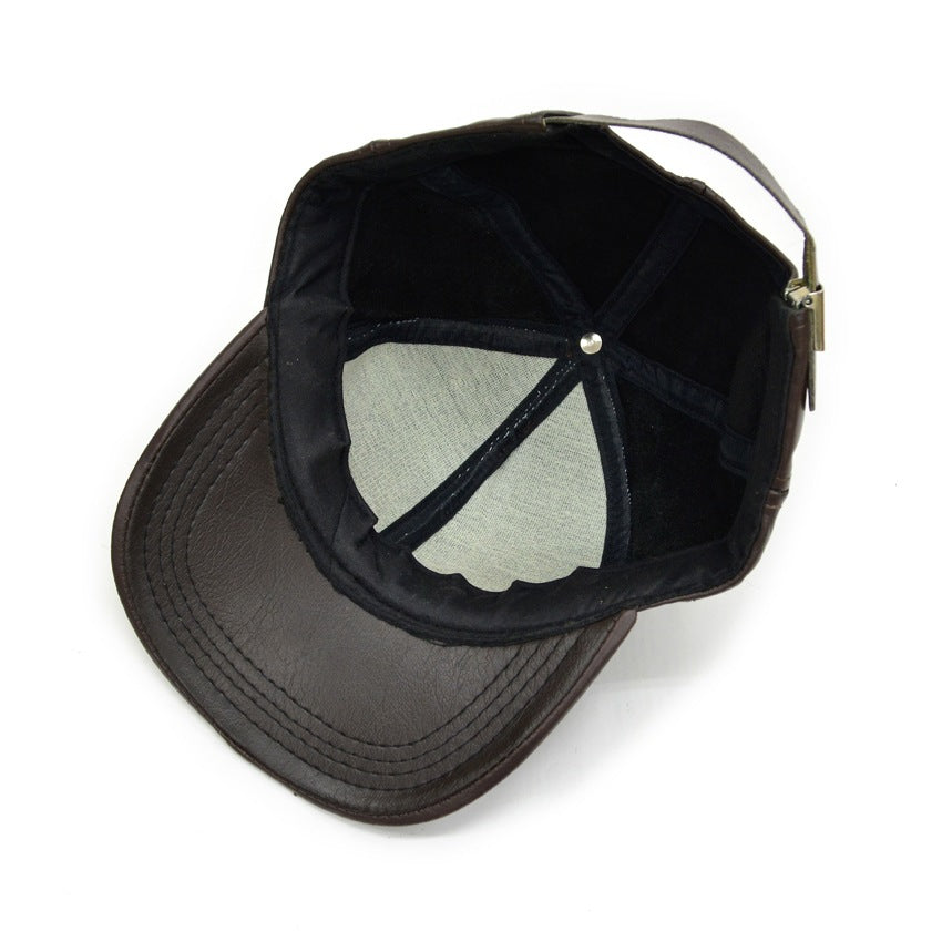 1980's DARK BROWN LEATHER CAP...