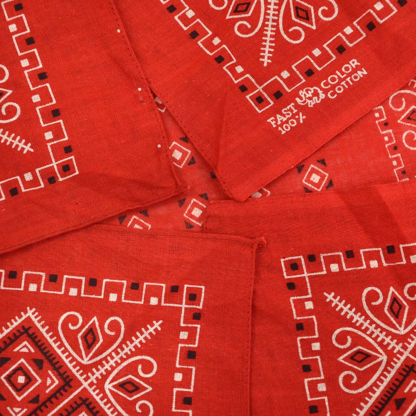DEADSTOCK ELEPHANT BRAND BANDANA RED Geometric Pattern Upper Nose... Set of 2