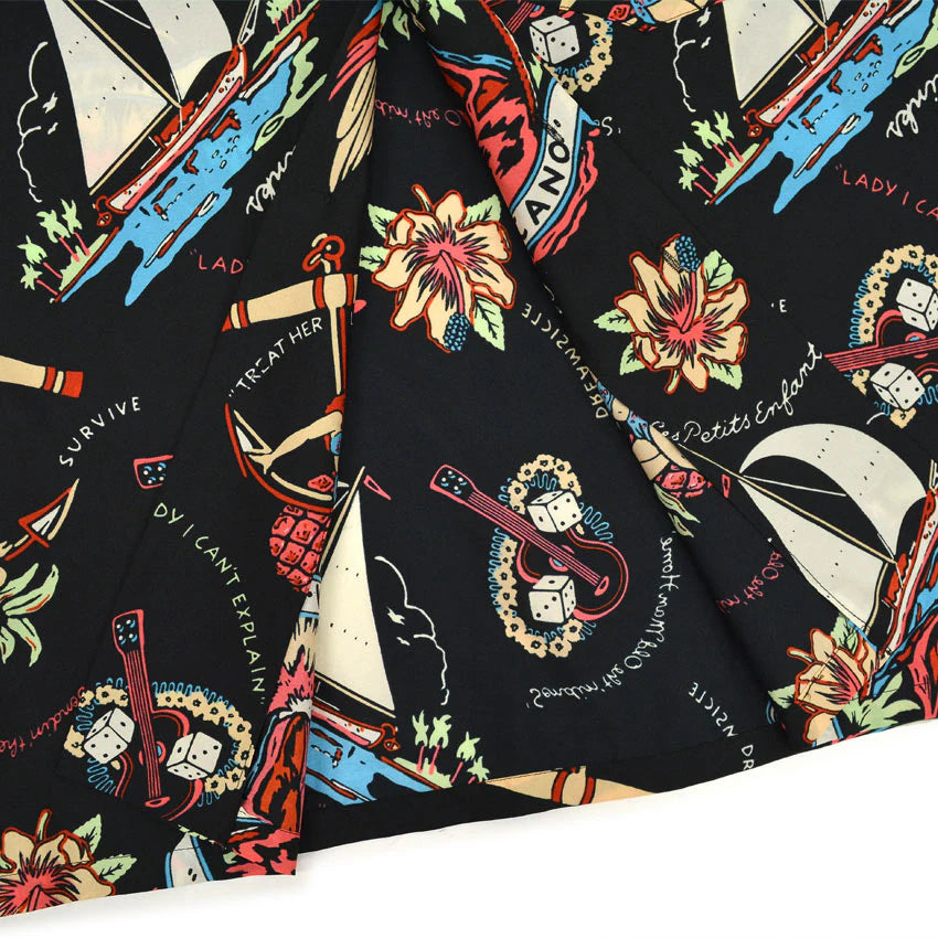 1980's~ JIMMY BUFFETT VOLCANO BLACK ALOHA SHIRT...M