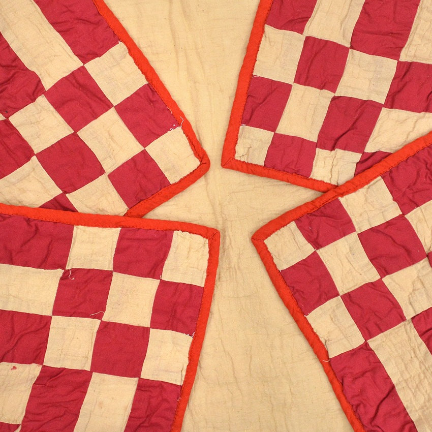 OLD PATCHWORK DOUBLE SAWTOOTH STAR QUILT...88cm×130cm