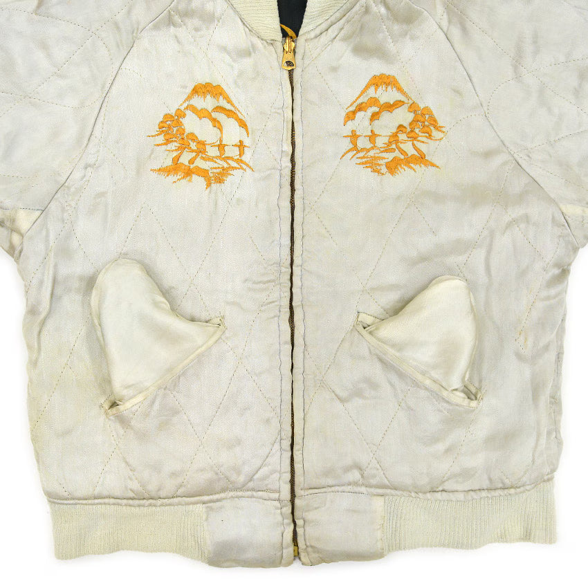 1940s- JAPAN SOUVENIR JACKET (Sukajan) - Black with gold embroidery of tiger, eagle, and dragon - YKK zipper...