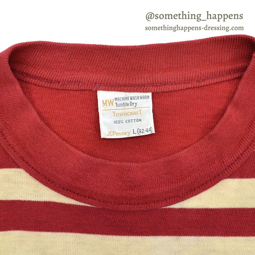 1970's TOWNCRAFT WHITE & RED BORDER L/S T-SHIRT ... L