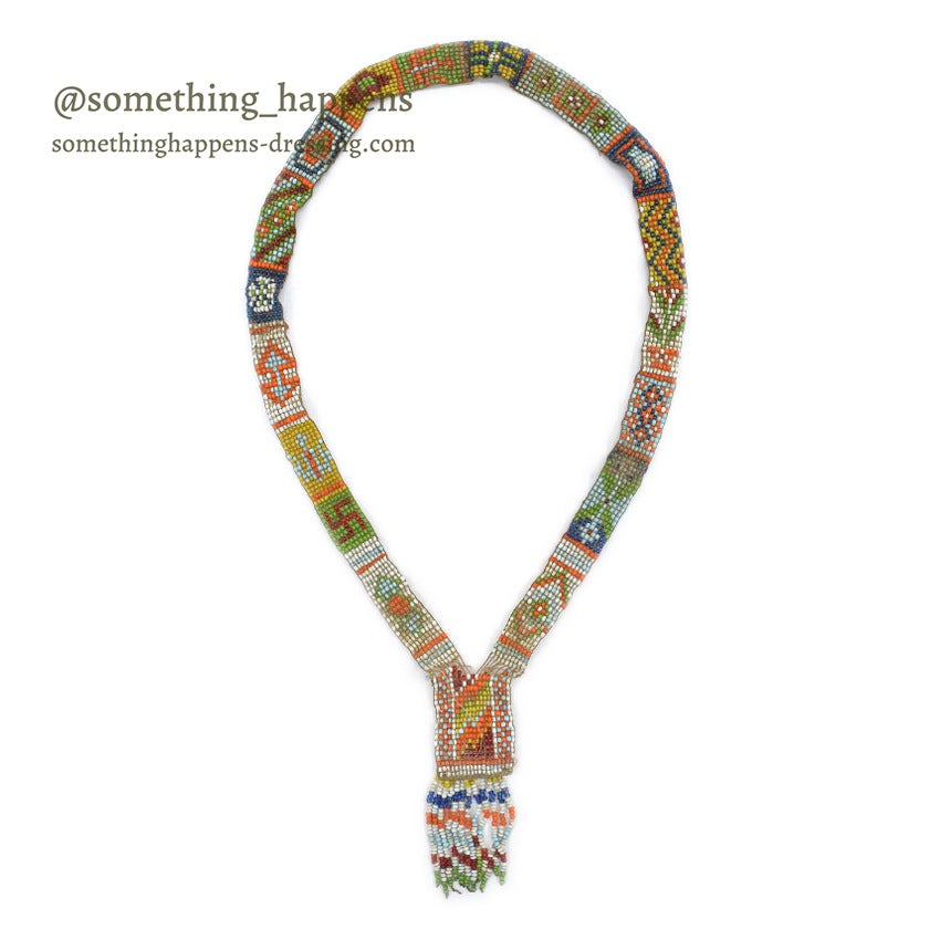 c.1930's OLD NATIVE AMERICAN COLOR BEADED NECKLACE SWASTIKA...