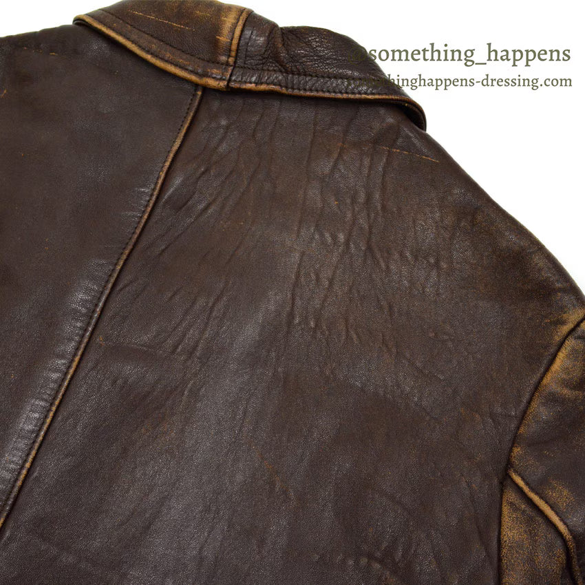 OLD FRANCE DOUBLE BREASTED BROWN LEATHER COAT MADE BY GVF...