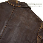 OLD FRANCE DOUBLE BREASTED BROWN LEATHER COAT MADE BY GVF...