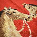OLD TWO HORSE EMBROIDERY RUG... 102cm×86cm