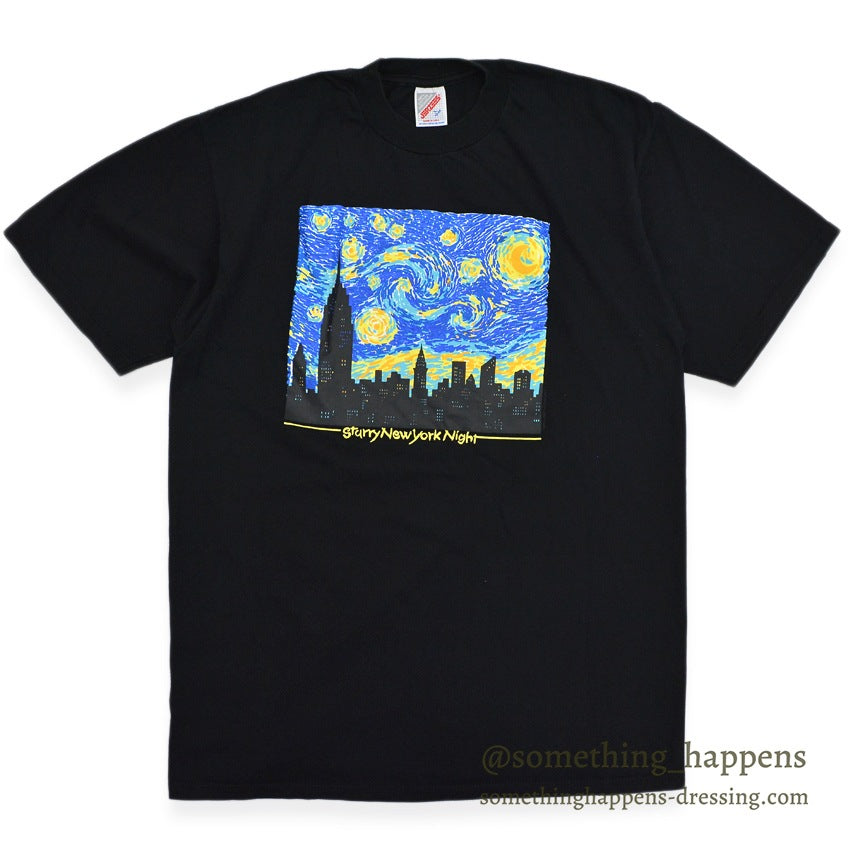 1990's JERZEES STARRY NEW YORK NIGHT ゴッホ パロディ ART T-SHIRT ... L