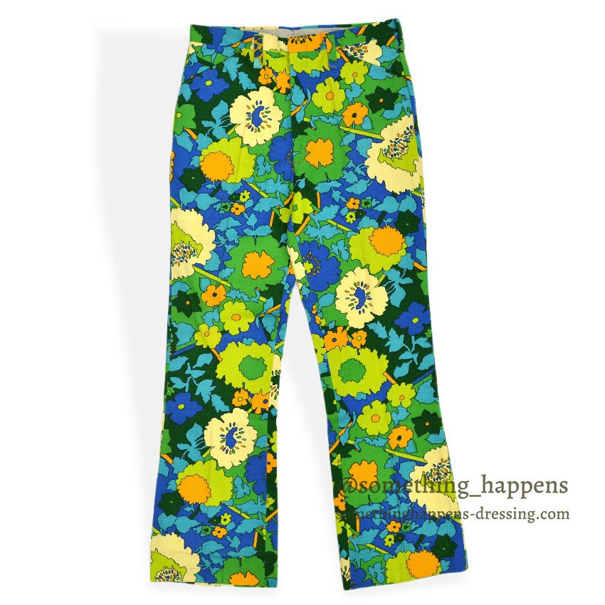 1960's~ DEADSTOCK PENNEYS FLOWER PATTERN ALL COTTON PANTS... W34/L32