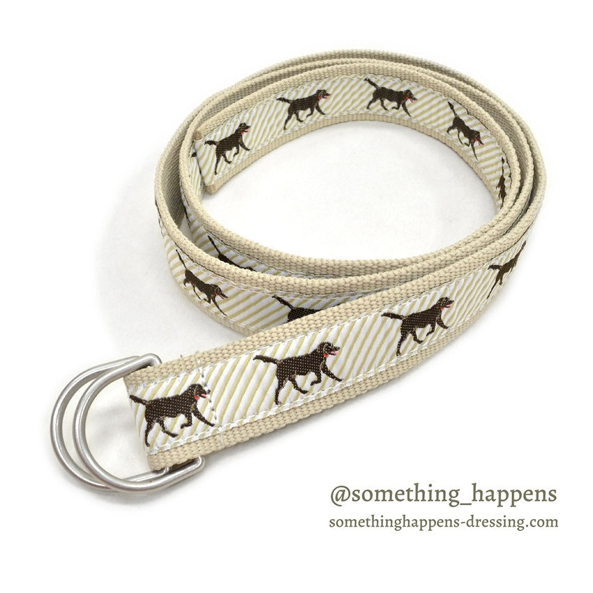 1990's~ LLBEAN DOG PRINT D-RING BELT...L/XL