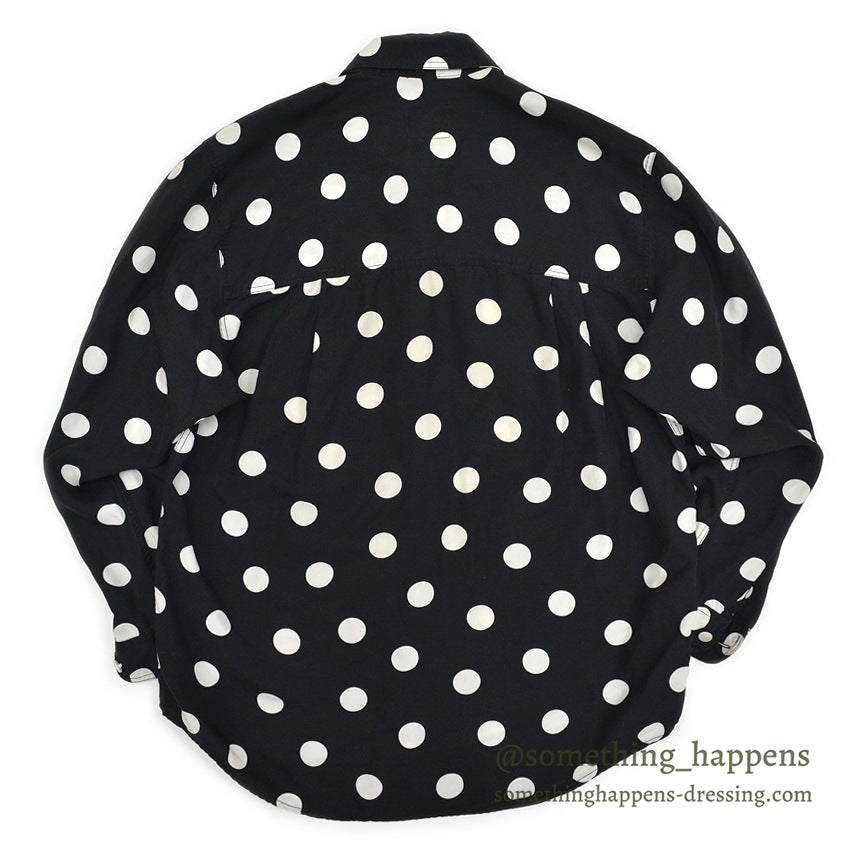 1990's LIZ WEAR DOTS RAYON SHIRT BLACK/WHITE...S