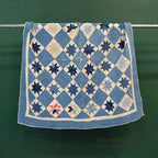 ANTIQUE EIGHT POINT STAR INDIGO CALICO PATCHWORK CRIB QUILT... 103cm/100cm