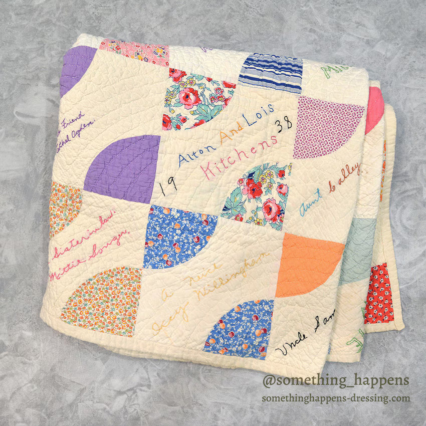 1936 to '1938 SIGNATURES EMBROIDERY FRIENDSHIP PATCHWORK QUILT... 181cm/163cm