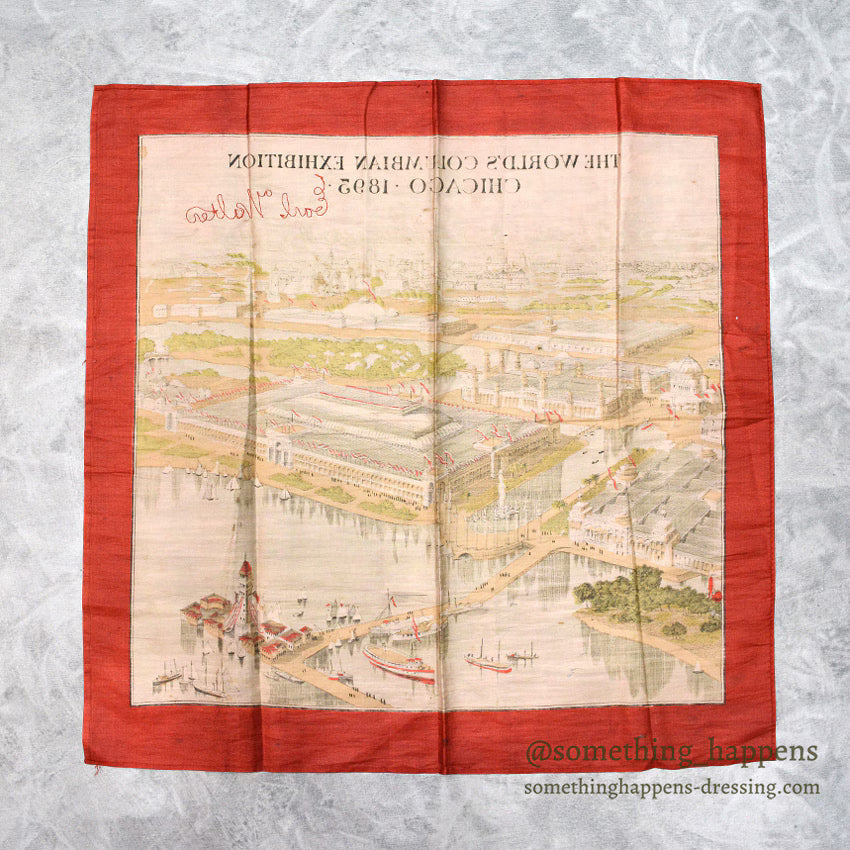 1890's~ THE WORLD'S COLUMBIAN EXHIBITION CHICAGO・1893・SILK SCARF...