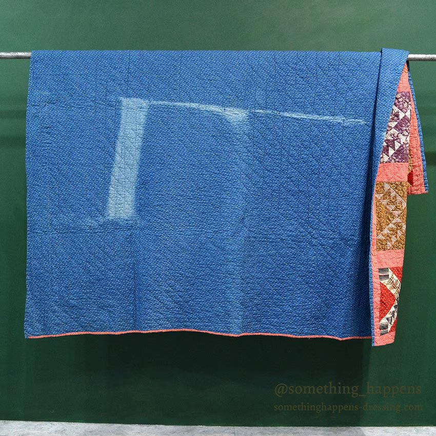 ANTIQUE WILD GOOSE CHASE RED/INDIGO PATCHWORK QUILT... 171cm/171cm