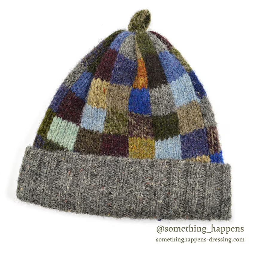 1990's~ J.CREW PATCHWORK WOOL KNIT CAP...