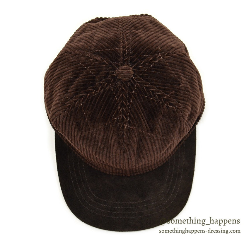 1990's EDDIE BAUER QUILTED CORDUROY & SUEDE DARK BROWN CAP...