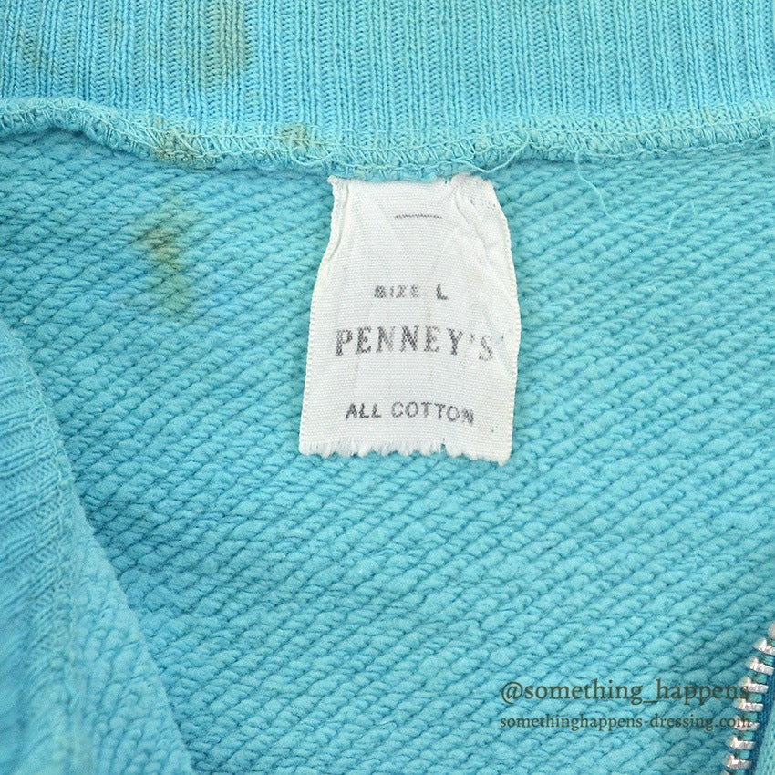 1960's PENNEY'S TURQUOISE ZIP UP SWEAT SHIRT RARE COLOR ... L
