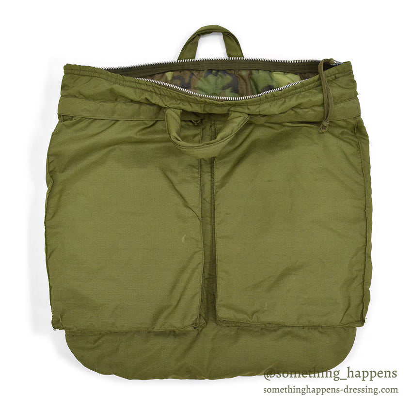 1970's USAF BAG, FLYING HELMET, NYLON CAMO LINING...