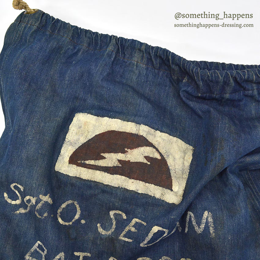 1910's USARMY WW1 ERA BLUE DENIM BARRACKS BAG HAND PAINT...