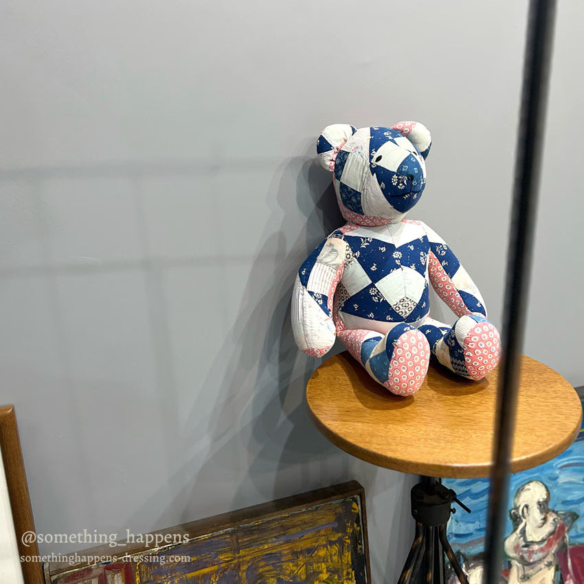 ANTIQUE CALICO PATCHWORK QUILTED TEDDY BEAR...