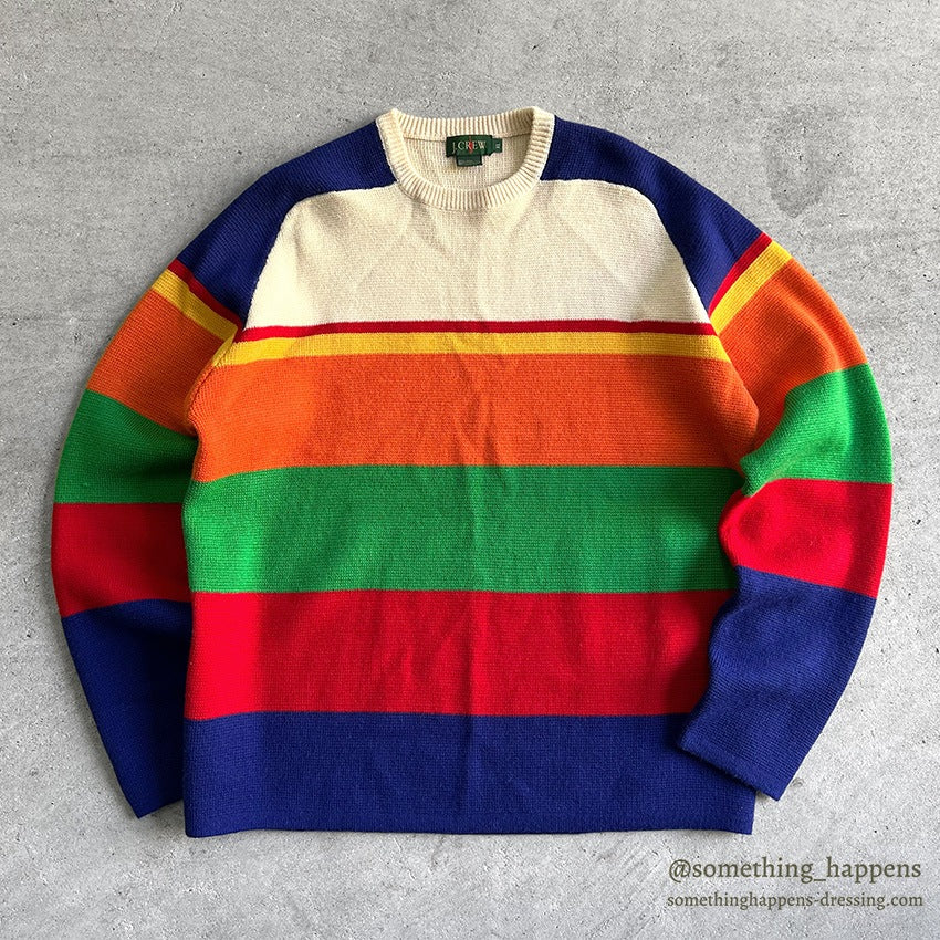 1990's J.CREW MULTI WIDE BORDER WOOL SWEATER... XL