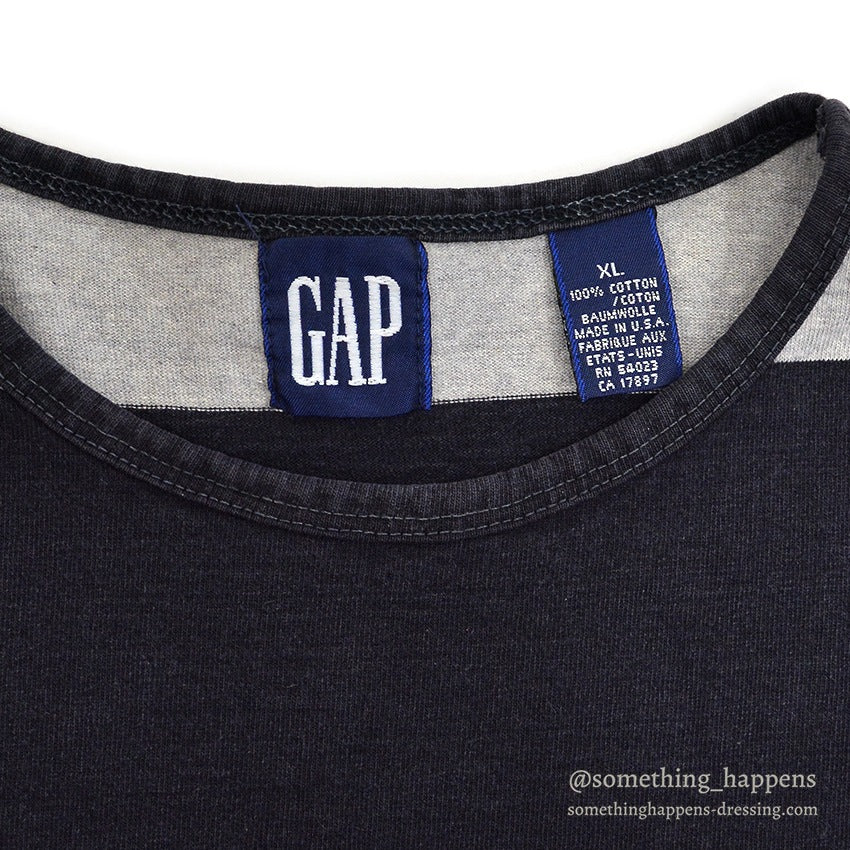 1980's~ GAP WIDE BLACK STRIPE COTTON L/S TEE...XL