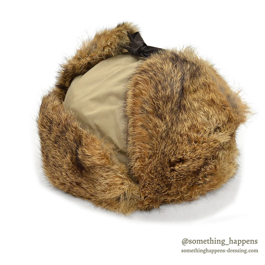1980's LLBEAN NORTH KING NATURAL RABBIT FUR WITH COTTON CLOTH HAT... XL