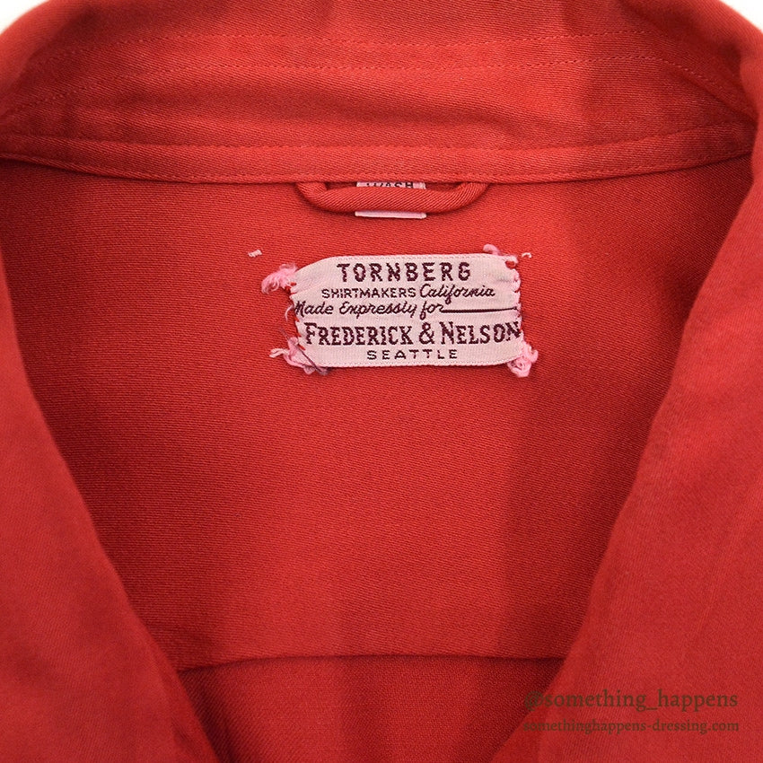 1950's TORNBERG RED RAYON GABARDINE SHIRT RARE SIZE ... XXL