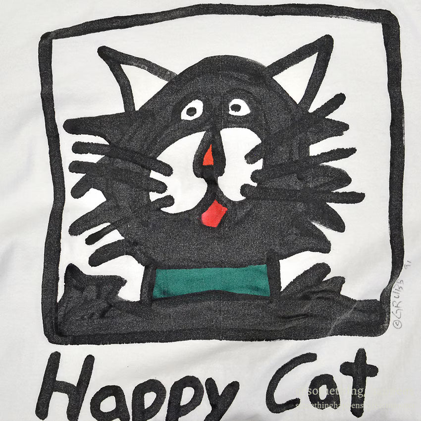 1980's~ HANES HAPPY CAT ART HAND PAINTED L/S TEE ... XL