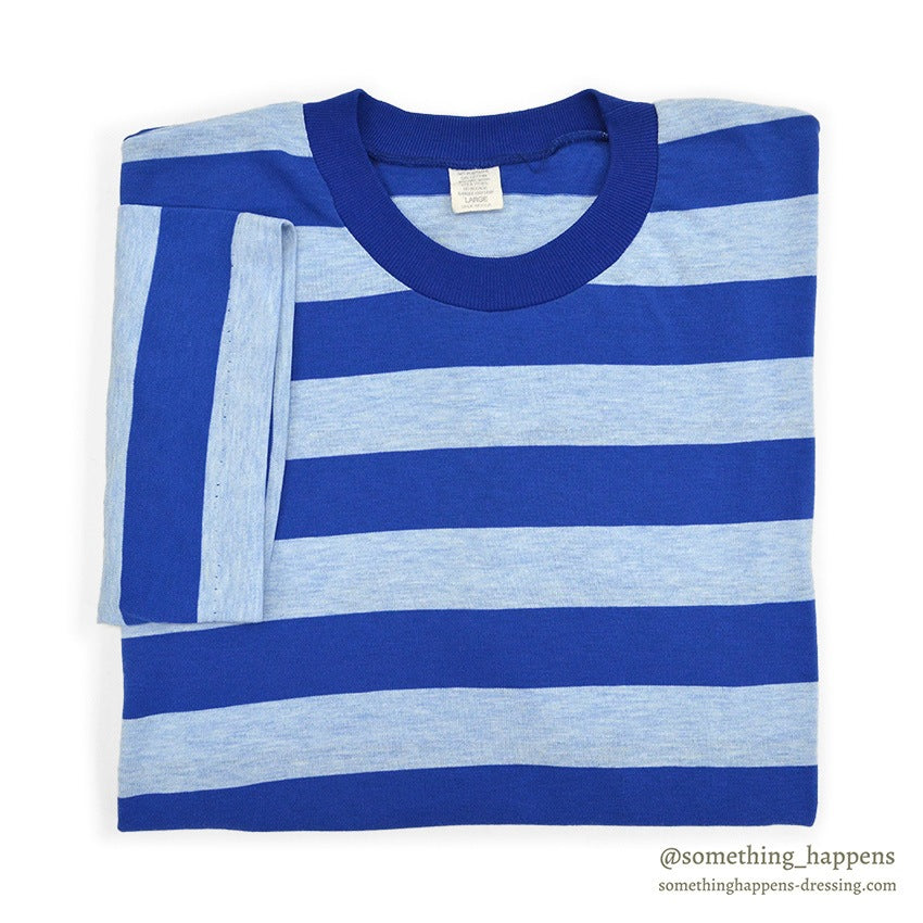 ~1980's BLUE STRIPED T-SHIRT ... LARGE