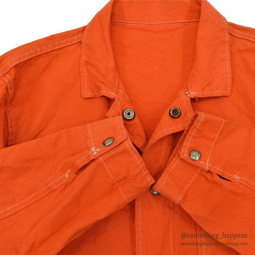 1980's~ ORANGE OVERDYED CANVAS COVERALL...