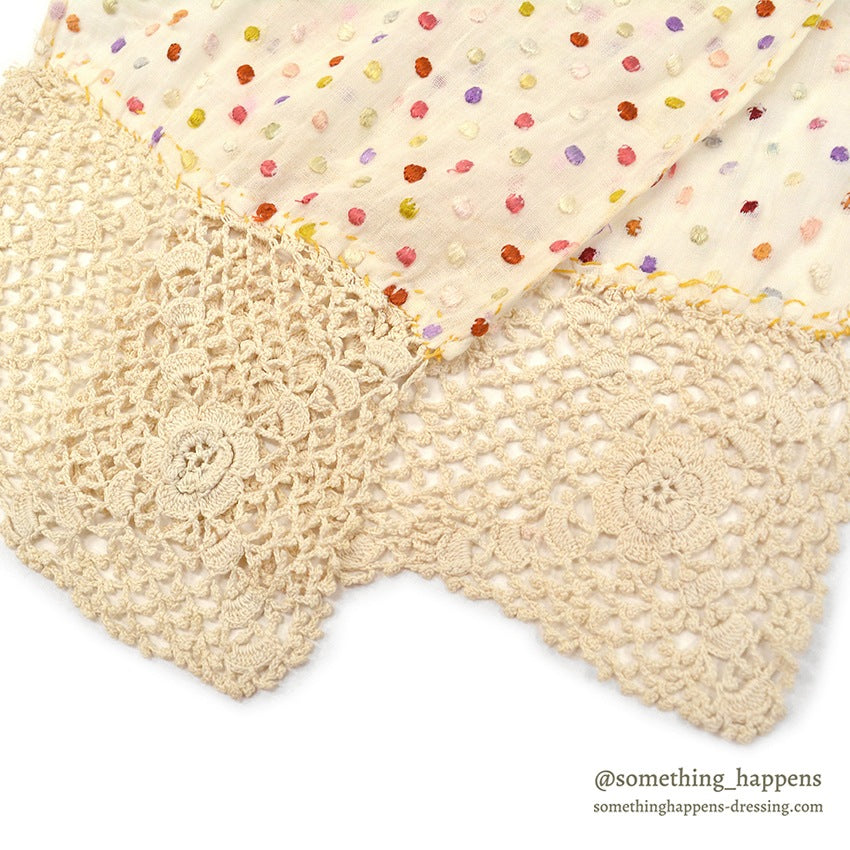 OLD HOMEMADE DOTS EMBROIDERY SCARF...