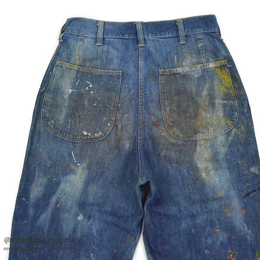 1940's U.S.NAVY WW2 DENIM TROUSERS PAINT SPLATTER/FADED ... W30/L30