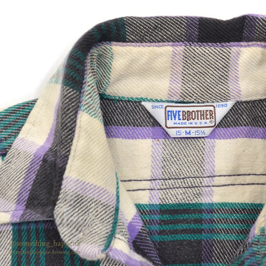 ~1980's FIVE BROTHER PLAID FLANNEL SHIRT / CUT OFF SLEEVES ... M
