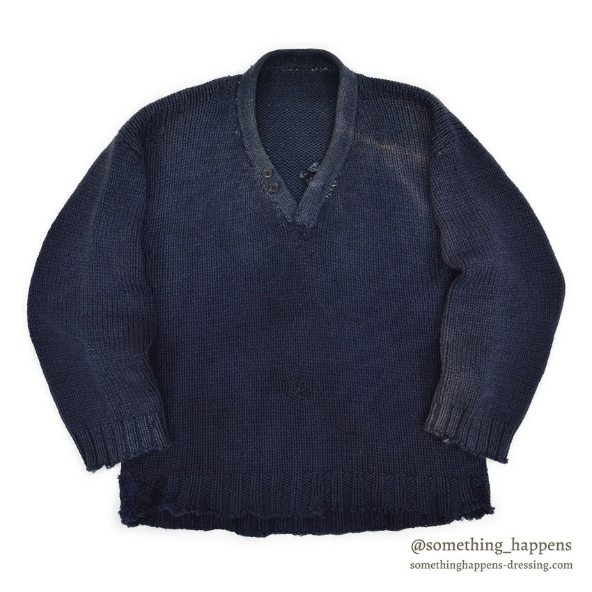 1930's~ OLD DARK NAVY KNIT WOOL SWEATER / FADED...