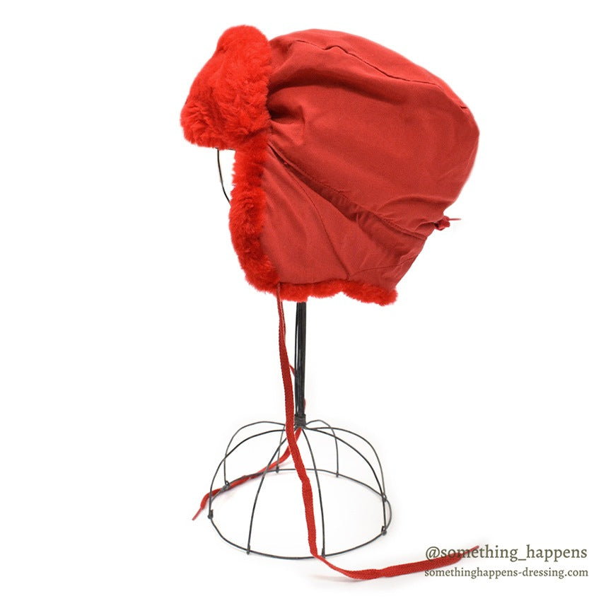 1960's EDDIE BAUER MOUTON FUR DOWN HAT / HUNTER'S RED...XL