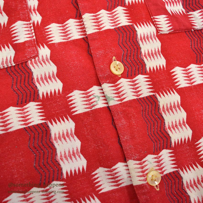 ~1950's GEOMETRIC ZIG ZAG PATTERN PRINT FLANNEL SHIRT...