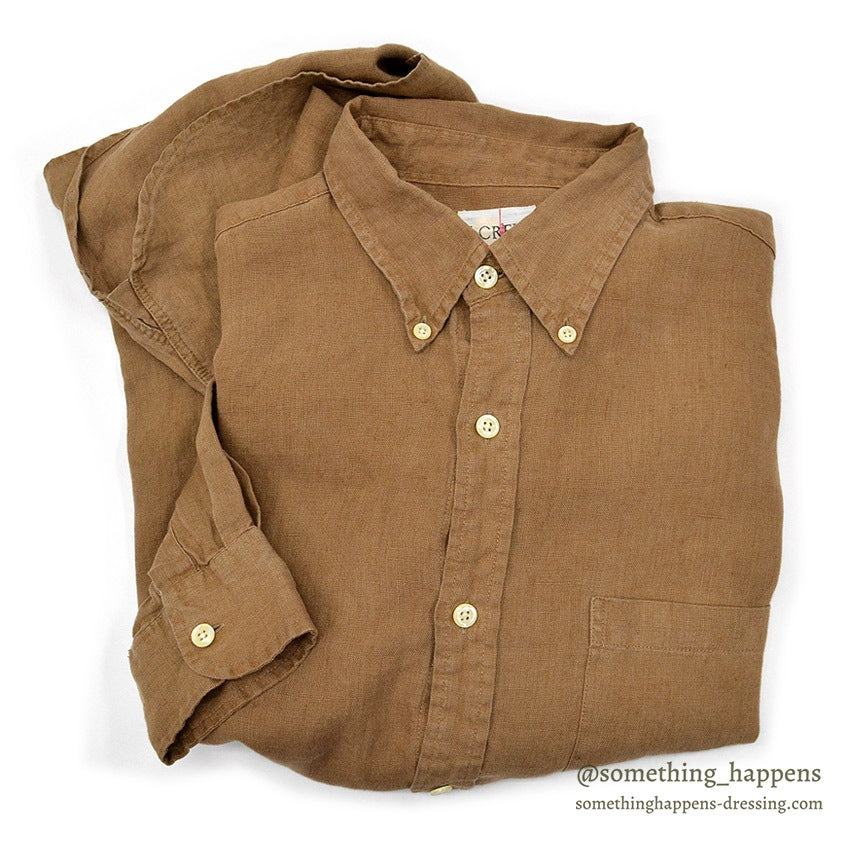 1990's J.CREW BROWN LINEN B/D SHIRT ... M
