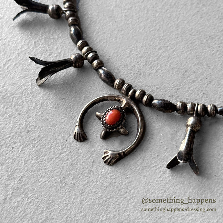 OLD NAVAJO NAJA SQUASH BLOSSOM SILVER BEADS NECKLACE ...