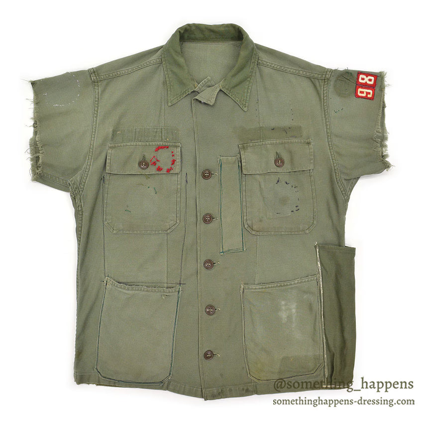 1950's USARMY UTILITY SHIRT MODIFIED FOR PERSONALIZED CYCLING SHIRT...