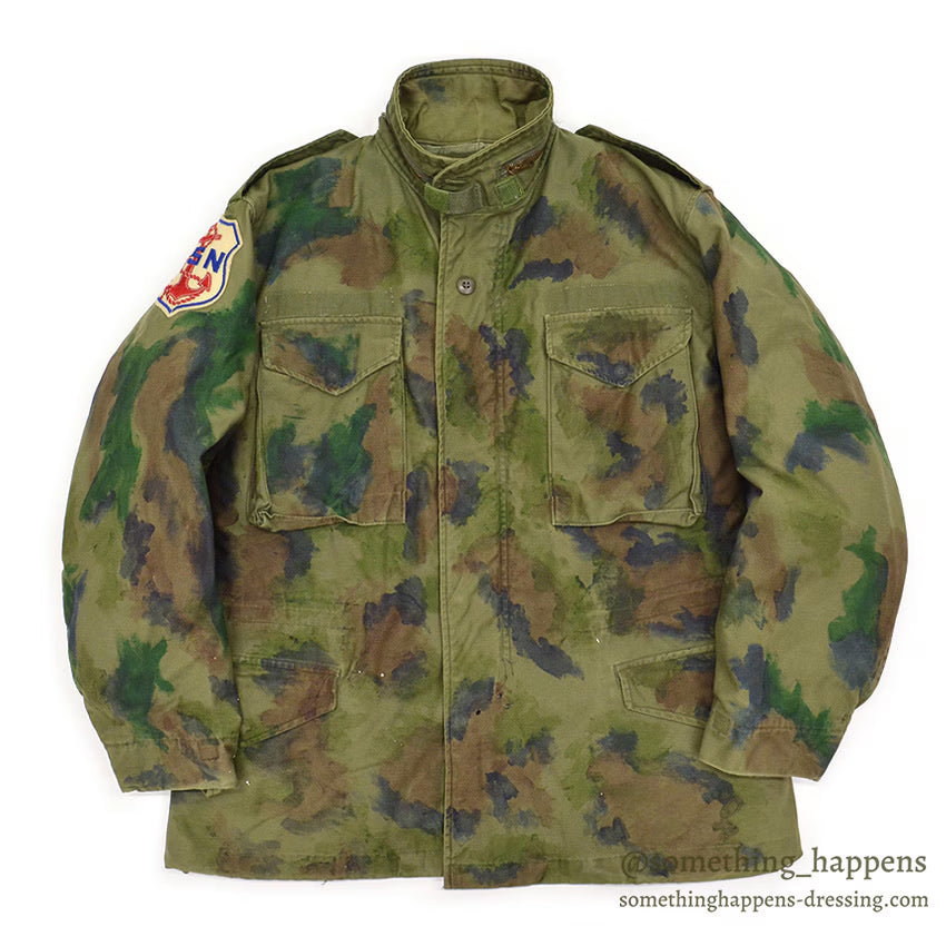 1970's M-65 USN MIUW-604 HAND PAINTED CAMO FIELD JACKET WITH LINER... MR