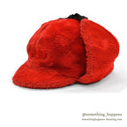 1960's~ RED FAUX FUR TRAPPER HAT...XL